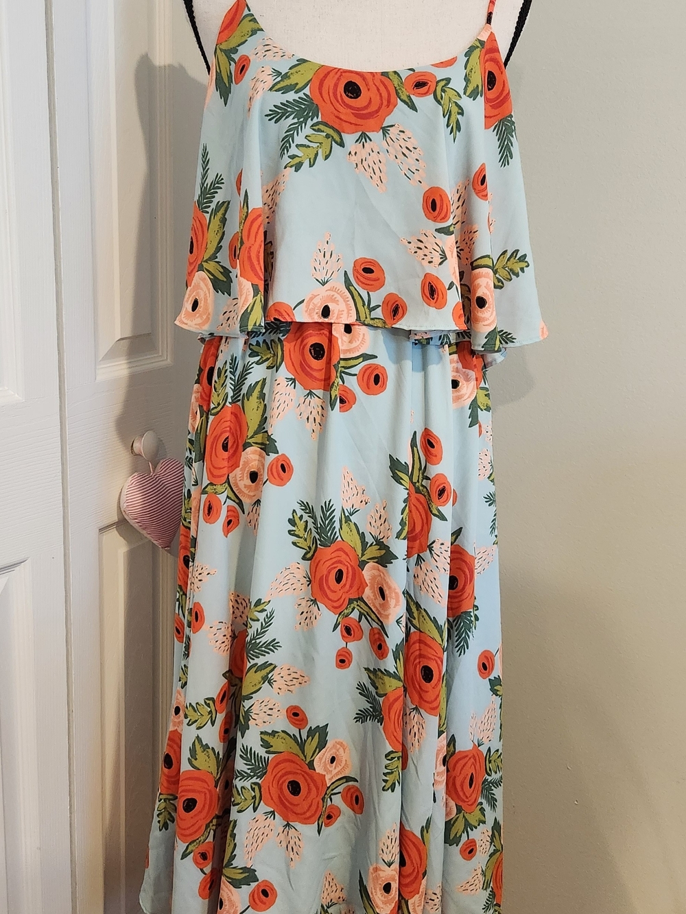 Paper Crown Light Blue Maxi Dress with Floral Print